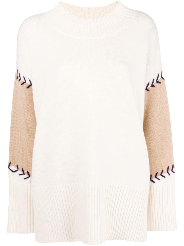 Chinti & Parker Contrast Stitch Panelled Sweater - Nude & Neutrals