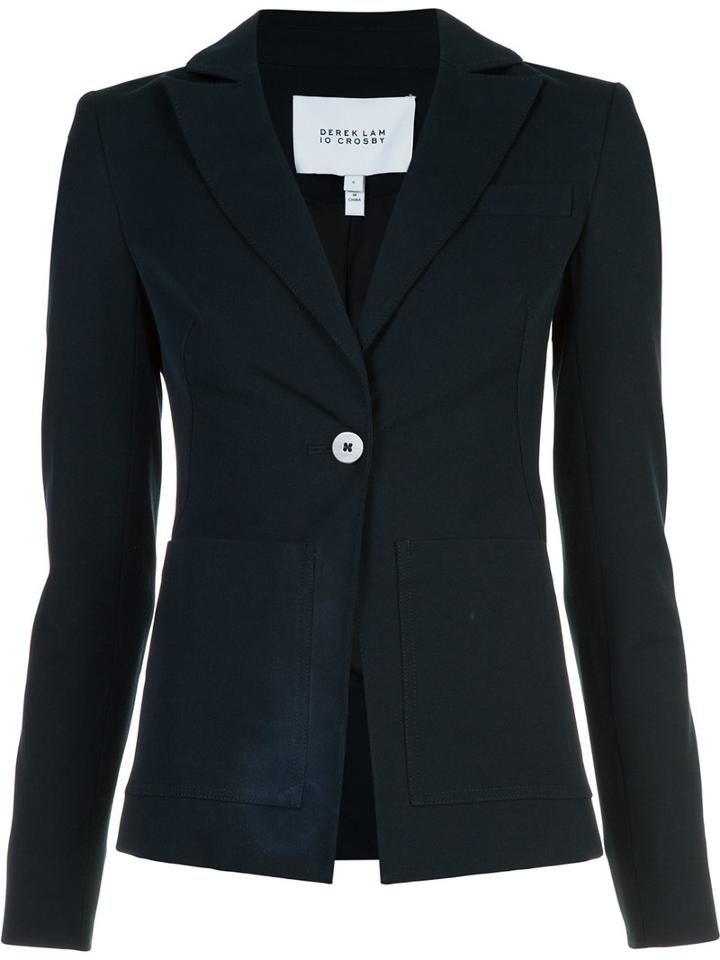 Derek Lam 10 Crosby Patch Pocket Blazer, Women's, Size: 4, Blue, Rayon/cotton/elastodiene