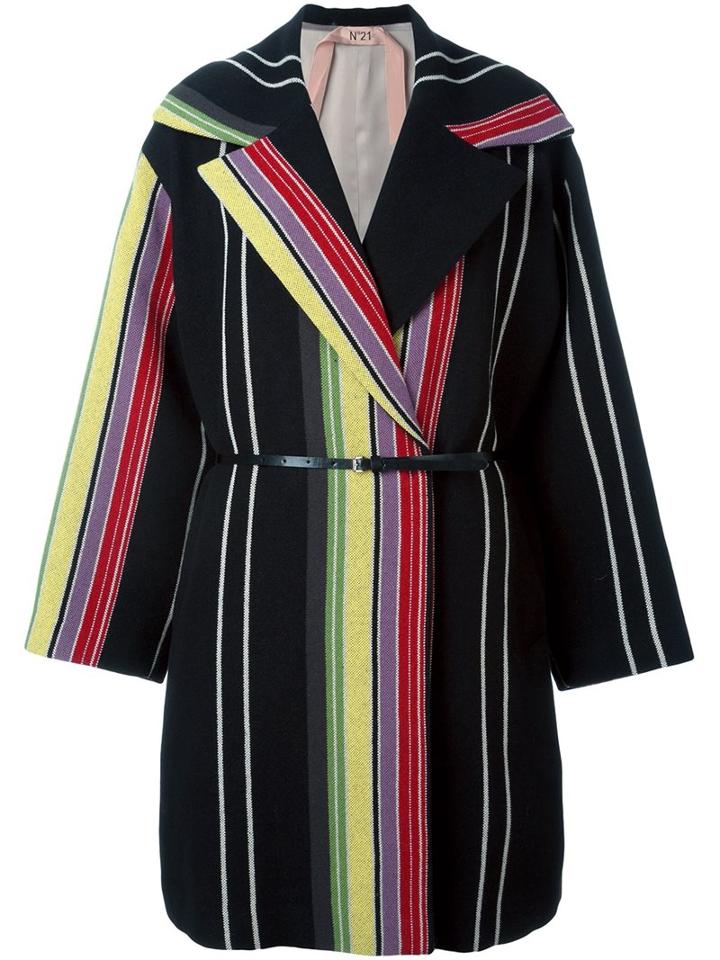 No21 Striped Coat, Women's, Size: 40, Black, Linen/flax/polyamide/acetate/wool