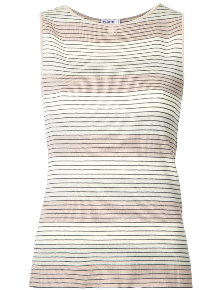 Chanel Vintage Cc Striped Tank Top - Brown