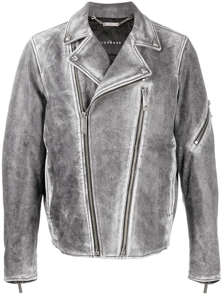 John Richmond Distressed Biker Jacket - Black
