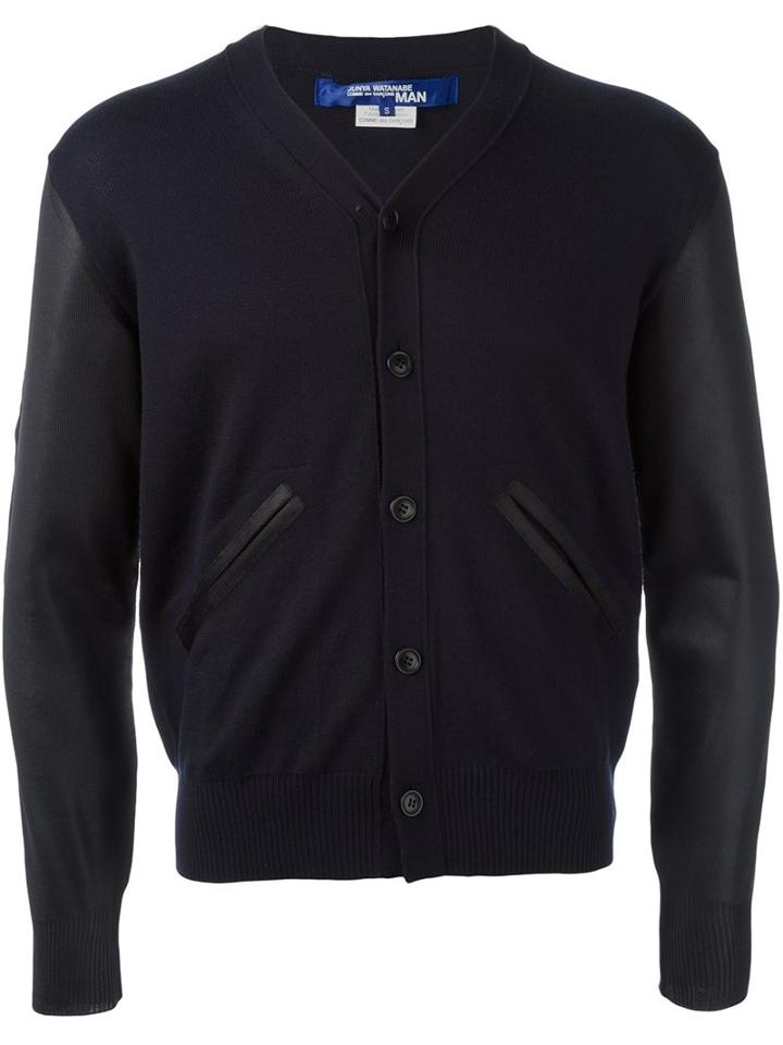 Junya Watanabe Comme Des Garçons Man Contrast Sleeve Cardigan, Men's, Size: Small, Blue, Polyester/wool