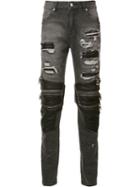 God's Masterful Children Zipped Ripped Skinny Jeans, Men's, Size: 34, Black, Cotton/polyester