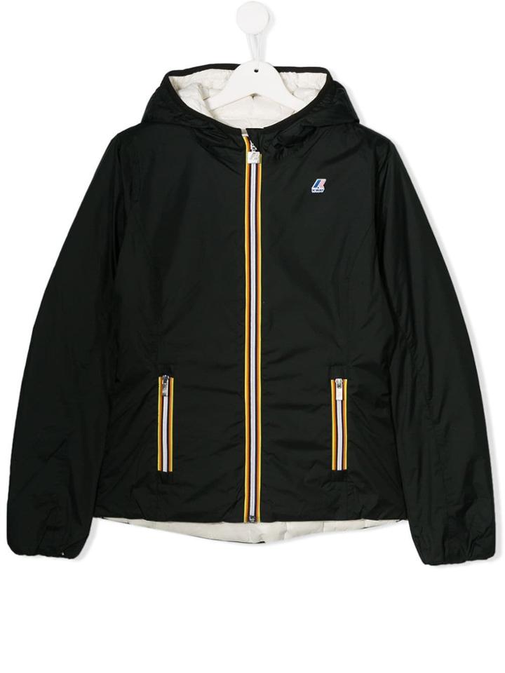 K Way Kids Teen Hooded Down Parka Coat - Black