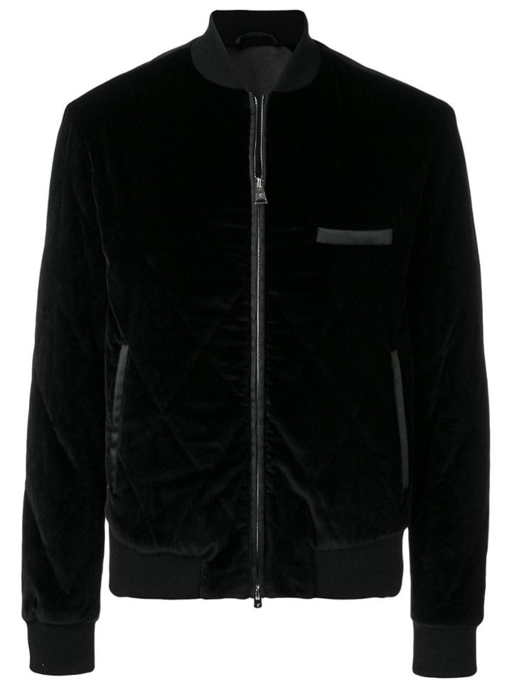 Larusmiani Quilted Velvet Bomber Jacket - Black