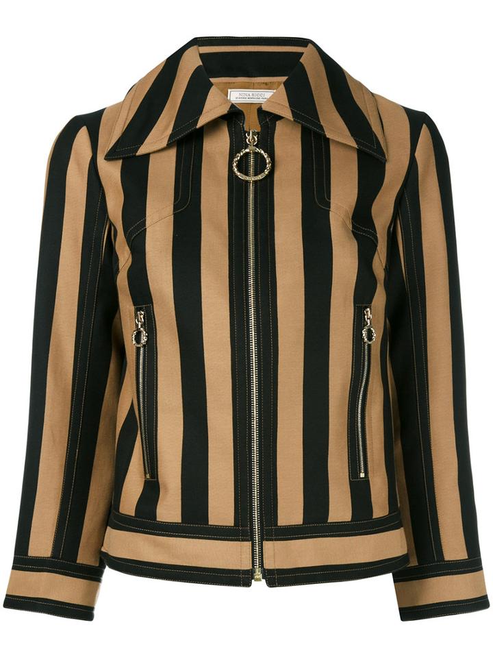 Nina Ricci - Striped Zipped Jacket - Women - Silk/cotton - 38, Black, Silk/cotton