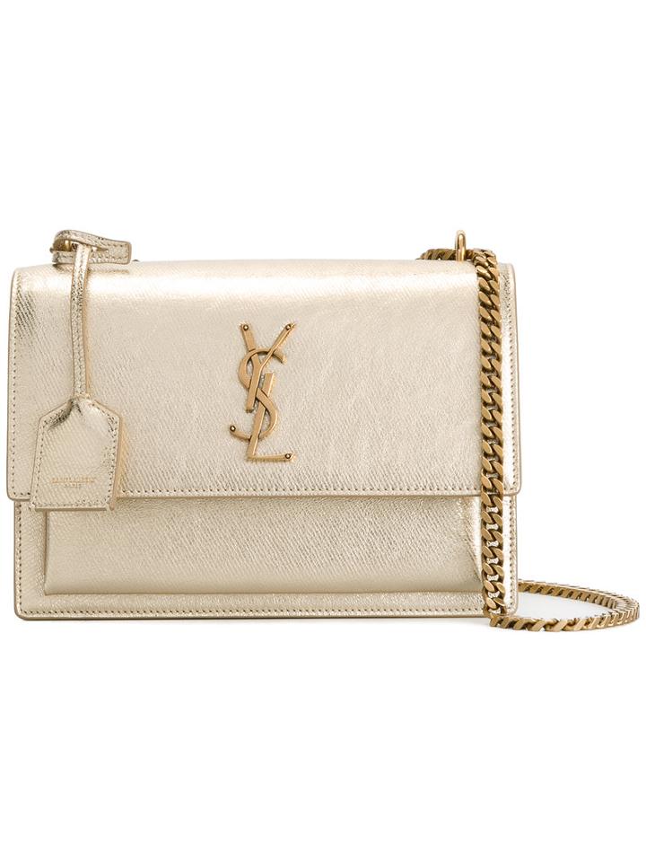 Saint Laurent Sunset Monogram Chain Wallet, Women's, Grey, Calf Leather