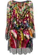 Roberto Cavalli Lace-trim Floral Tie-waist Dress, Women's, Size: 38, Viscose/polyester/silk