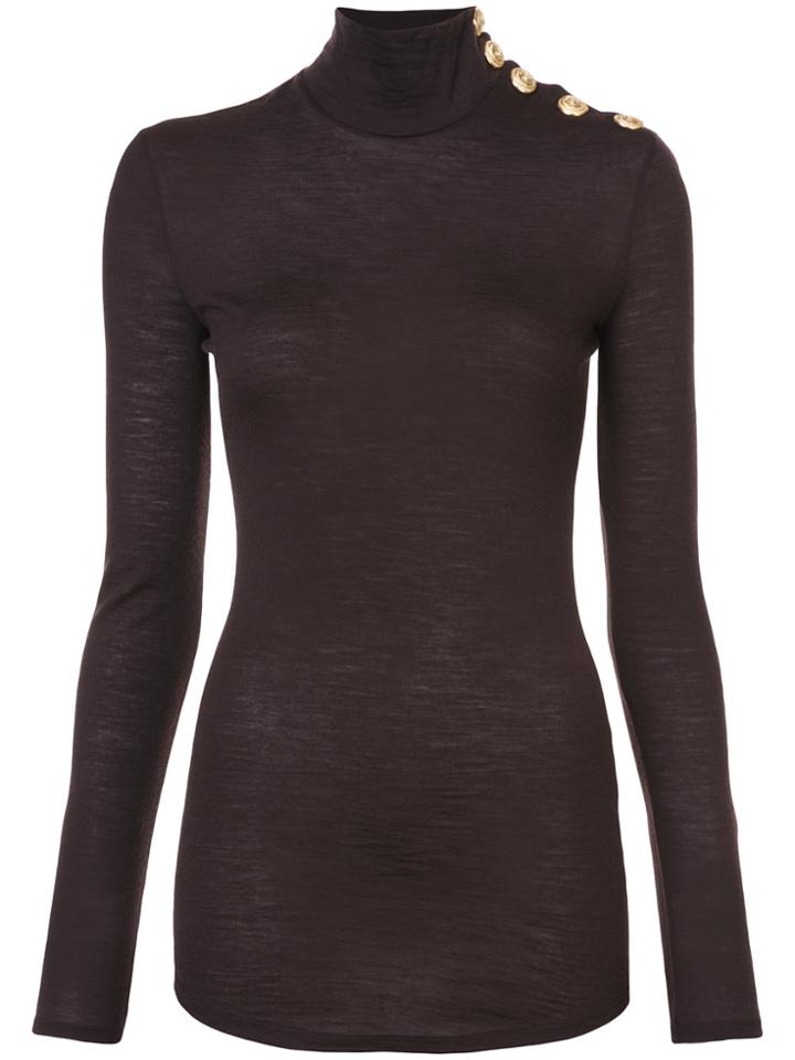 Balmain Button-embellished Turtleneck Jumper - Pink & Purple