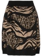 Alberta Ferretti Leopard Zebra Print Skirt, Women's, Size: 42, Brown, Virgin Wool