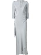 Peter Cohen Wrap Evening Dress, Women's, Size: Large, Grey, Silk