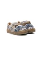 Ermanno Scervino Junior Teen Houndstooth And Faux Fur Sneakers - Brown