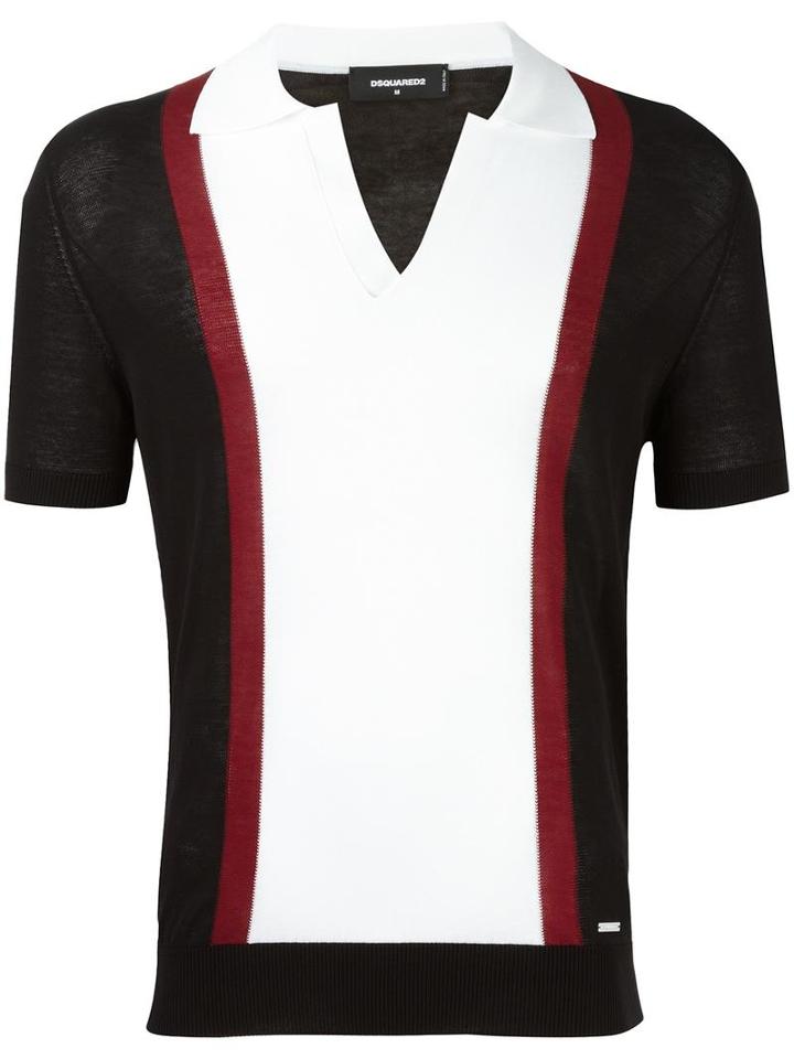 Dsquared2 Stripe Open Collar Polo, Men's, Size: Medium, Black, Cotton