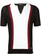 Dsquared2 Stripe Open Collar Polo, Men's, Size: Medium, Black, Cotton