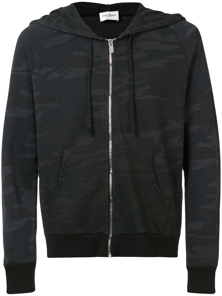 Camouflage Cardigan With Hood - Men - Cotton/acetate - Xl, Black, Cotton/acetate, Saint Laurent