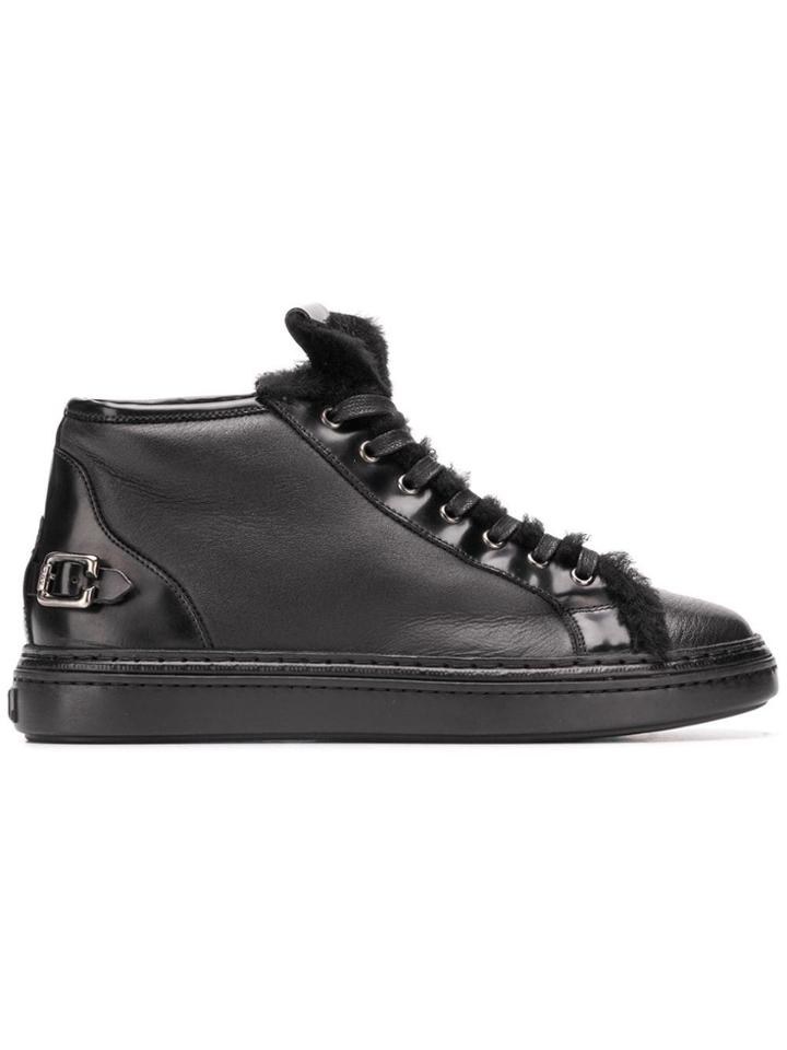 Agl Faux Fur Trimmed Hi-top Sneakers - Black