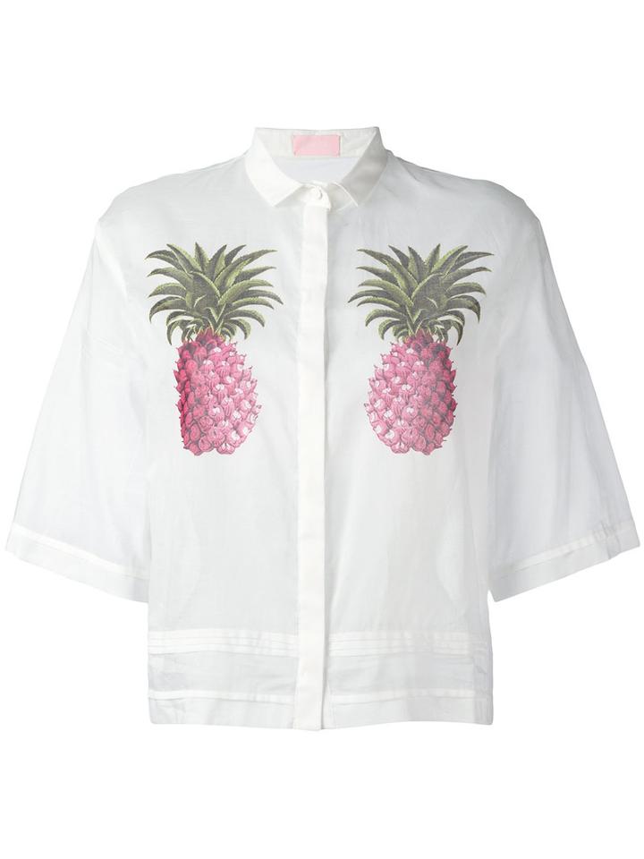 Giamba Pineapple Print Shirt, Women's, Size: 42, White, Cotton