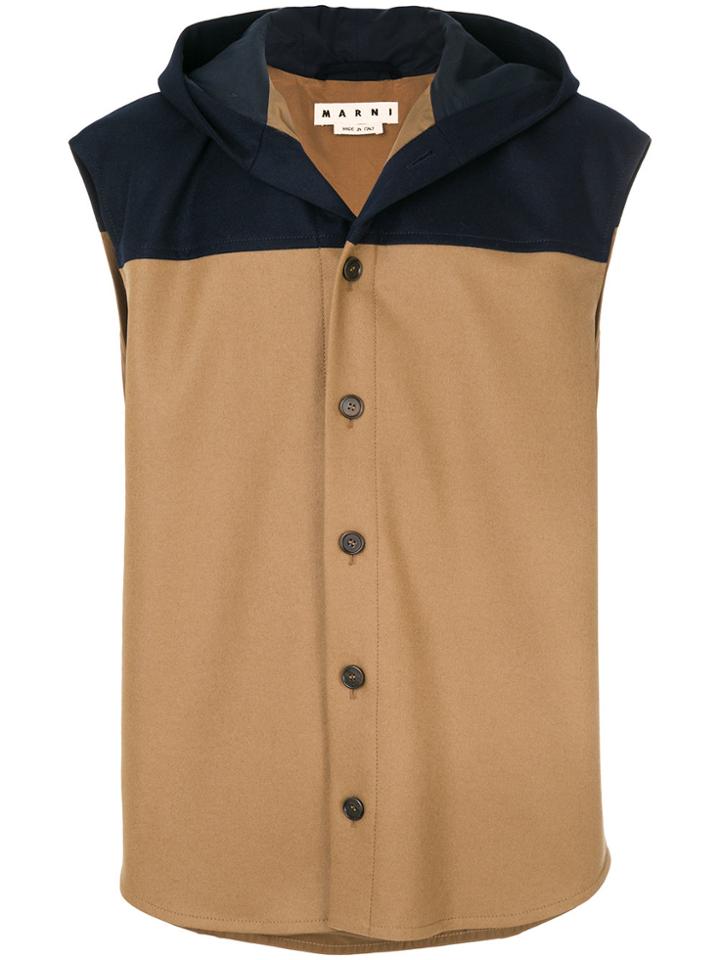 Marni Hooded Colour Block Waistcoat - Brown