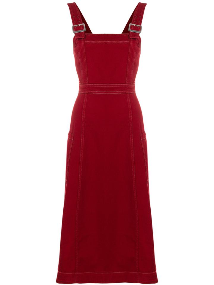 Alexa Chung Lateral Pocket Denim Pinafore Dress - Red