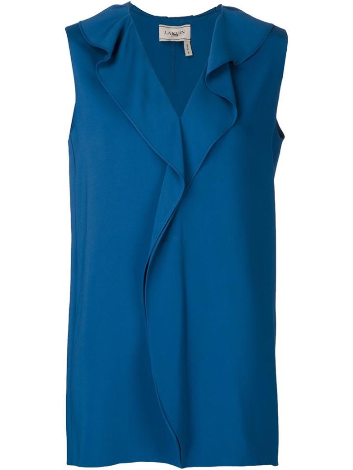 Lanvin Ruffle Front Top, Women's, Size: 40, Blue, Viscose/spandex/elastane