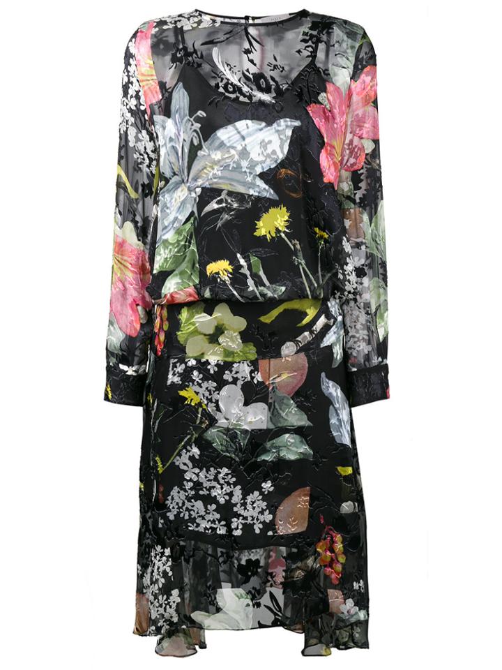 Preen By Thornton Bregazzi Floral Print Asymmetrical Dress - Black