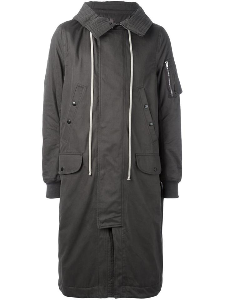 Rick Owens Drkshdw Hooded Parka Coat, Men's, Size: Large, Grey, Cotton/acrylic/polyester