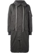 Rick Owens Drkshdw Hooded Parka Coat, Men's, Size: Large, Grey, Cotton/acrylic/polyester