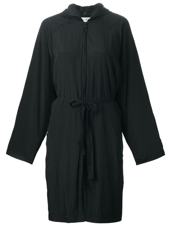 Ann Demeulemeester Blanche Hooded Waist Tie Coat, Women's, Size: 38, Black, Cotton/polyester/polyurethane/rayon