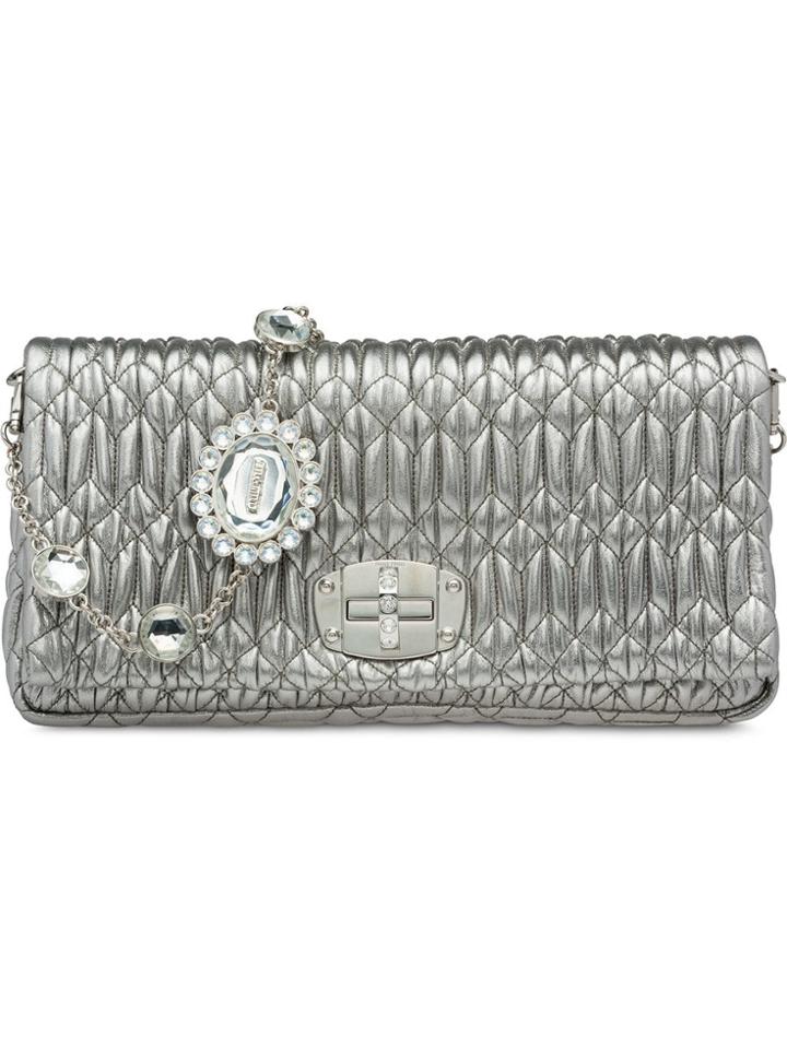 Miu Miu Miu Miu Iconic Crystal Leather Bag - Silver