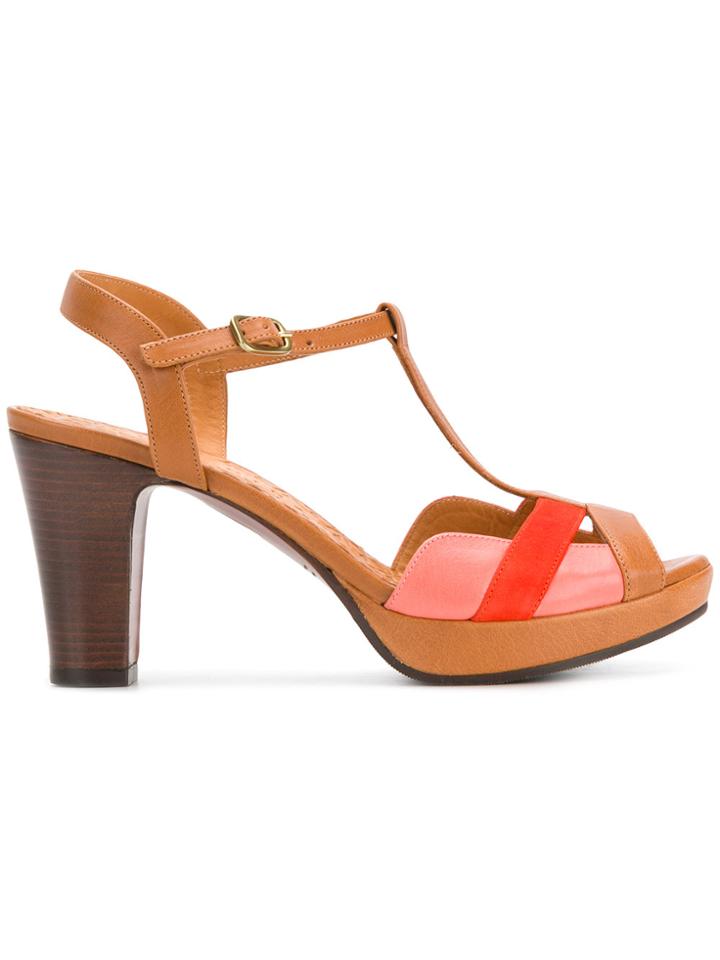 Chie Mihara Peep Toe Block Heel Sandals - Brown