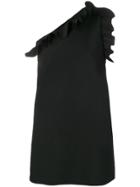 Msgm Ruffle-trim One-shoulder Mini Dress - Black