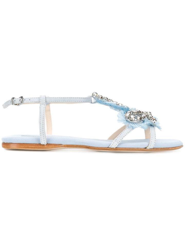 Anna Baiguera Embellished Flat Sandals - Blue