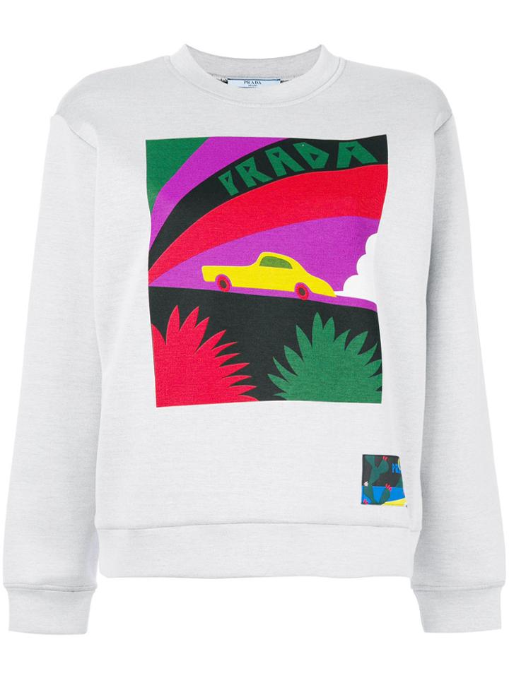 Prada Logo Car Print Sweatshirt - Grey