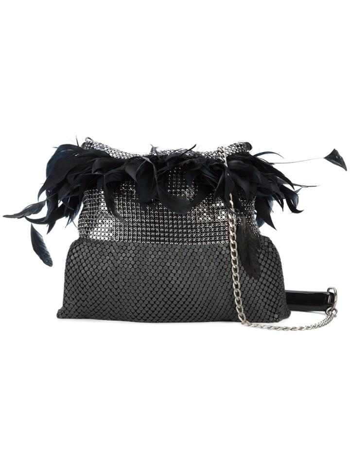 Laura B Light Feather Trim Shoulder Bag - Black