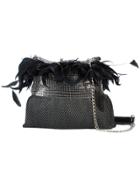 Laura B Light Feather Trim Shoulder Bag - Black