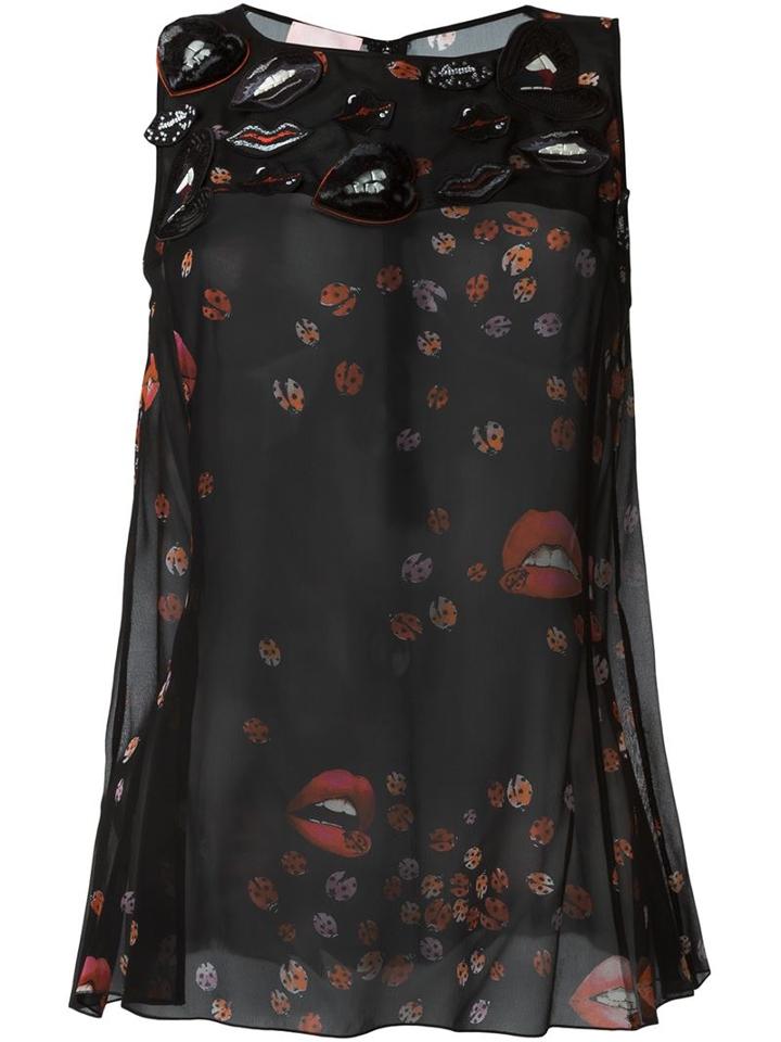 Giamba Ladybug Print Sheer Top