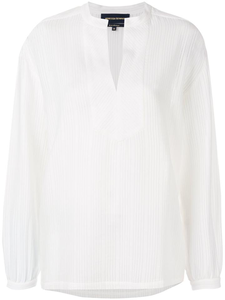 Vanessa Seward Striped V-neck Blouse - White
