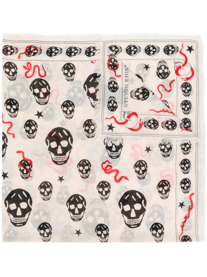 Alexander Mcqueen Skull And Snake Print Scarf - White