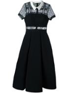 Self-portrait Flared Lace Panel Dress, Women's, Size: 10, Black, Polyester/polyamide/cotton