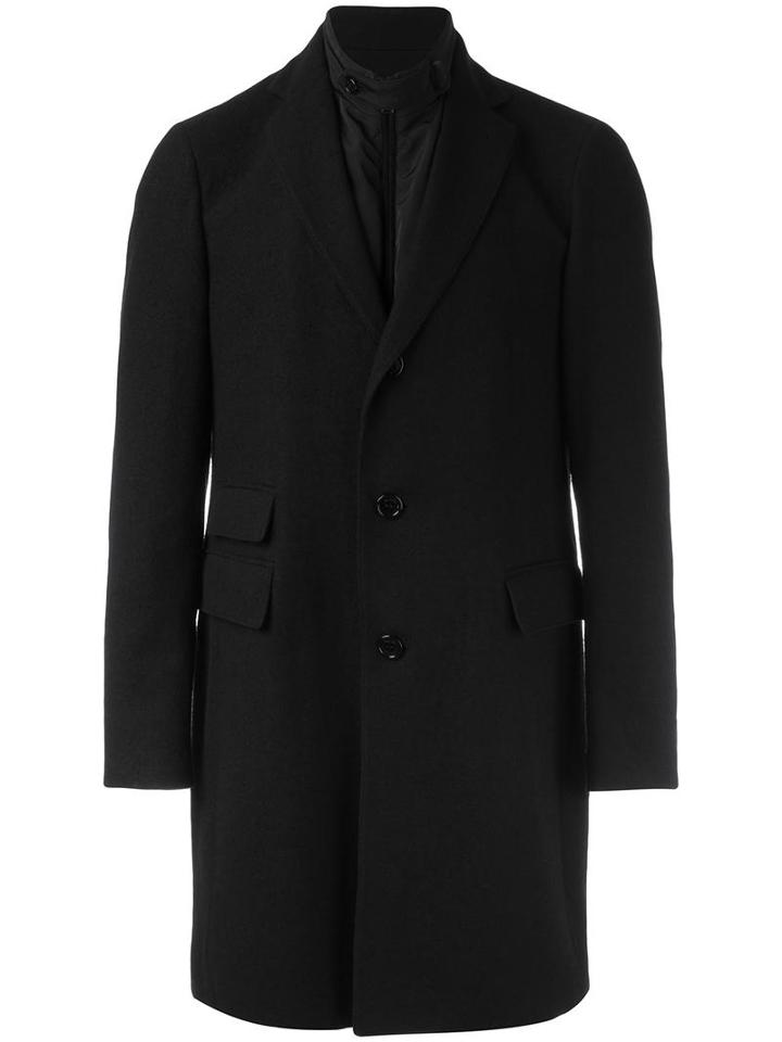 Pal Zileri Bouclé Effect Buttoned Coat, Men's, Size: 46, Black, Wool/polyamide/polyester
