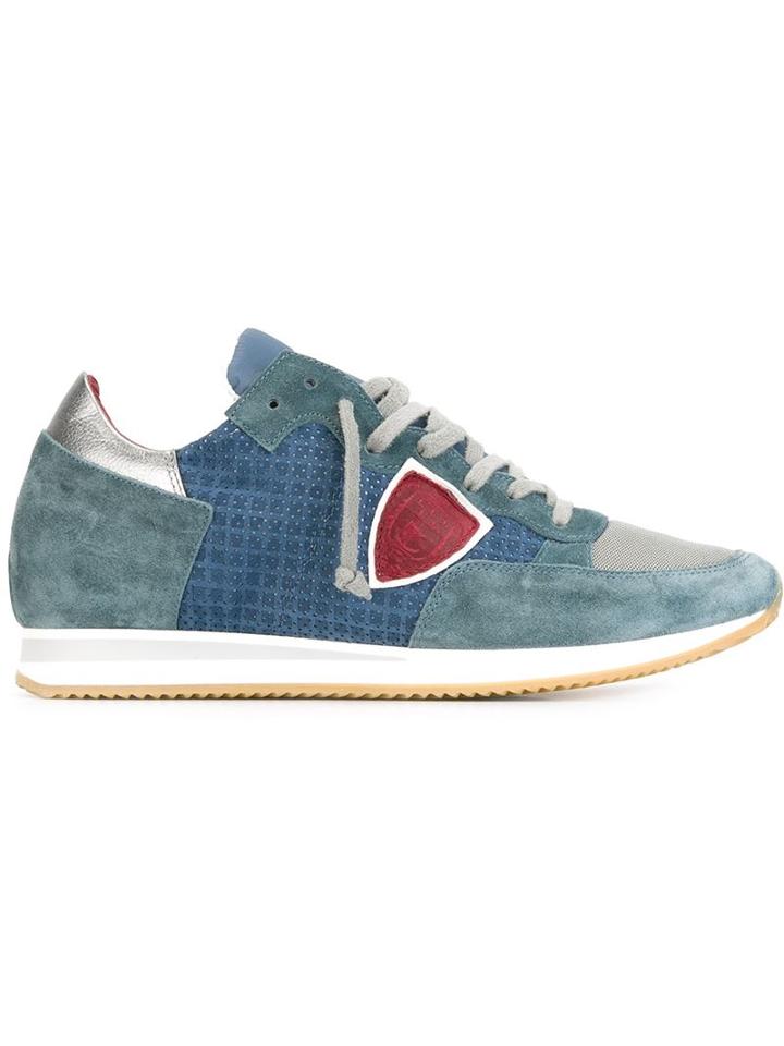 Philippe Model Perforated Panel Sneakers, Men's, Size: 41, Blue, Leather/rubber/cotton