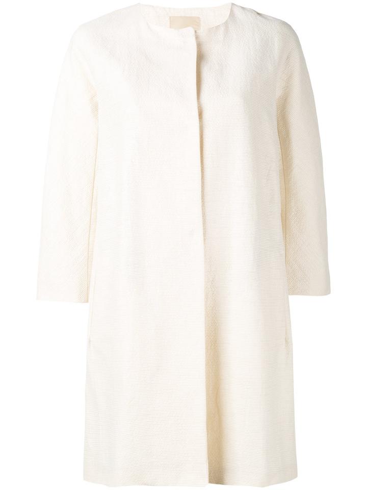 's Max Mara Collarless Coat, Women's, Size: 40, Nude/neutrals, Silk/cotton/ramie/polyamide