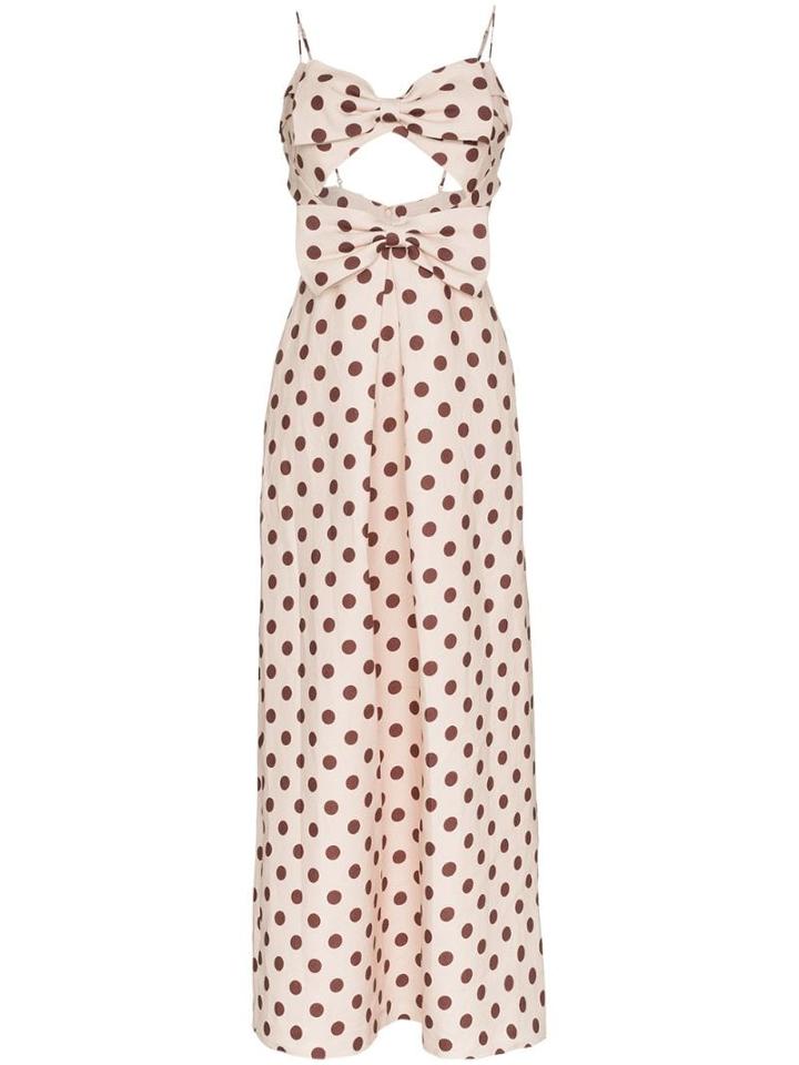 Zimmermann Corsage Polka Dot Bow Linen Dress - Neutrals