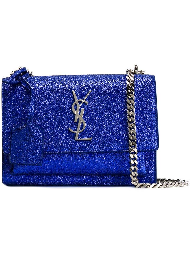 Saint Laurent Small 'sunset Monogram' Satchel, Women's, Blue