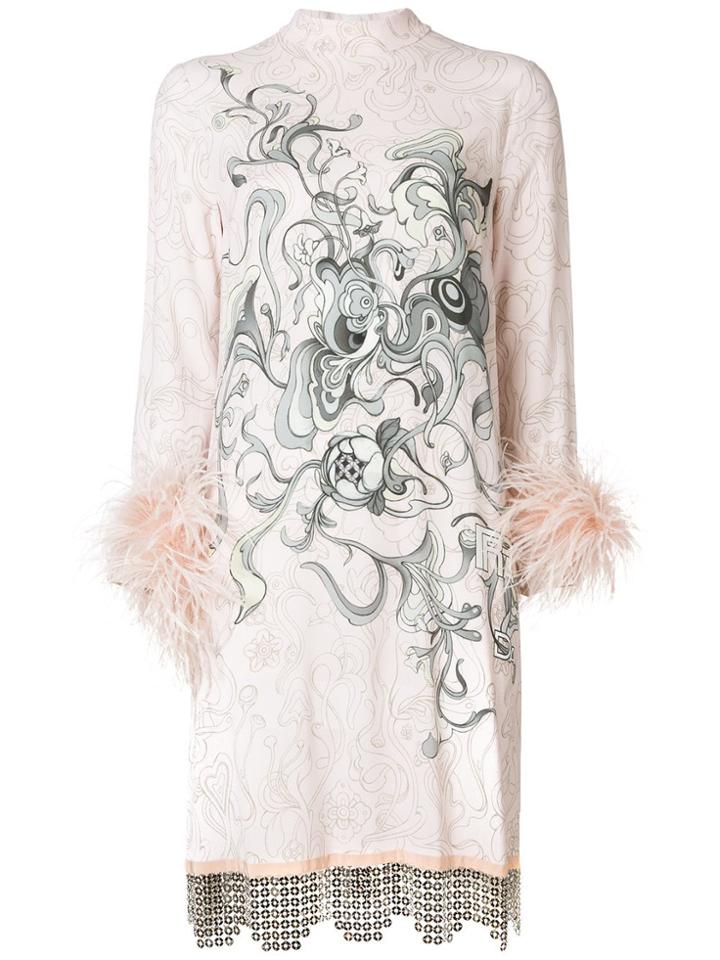 Prada Printed Feather-cuff Dress - Pink