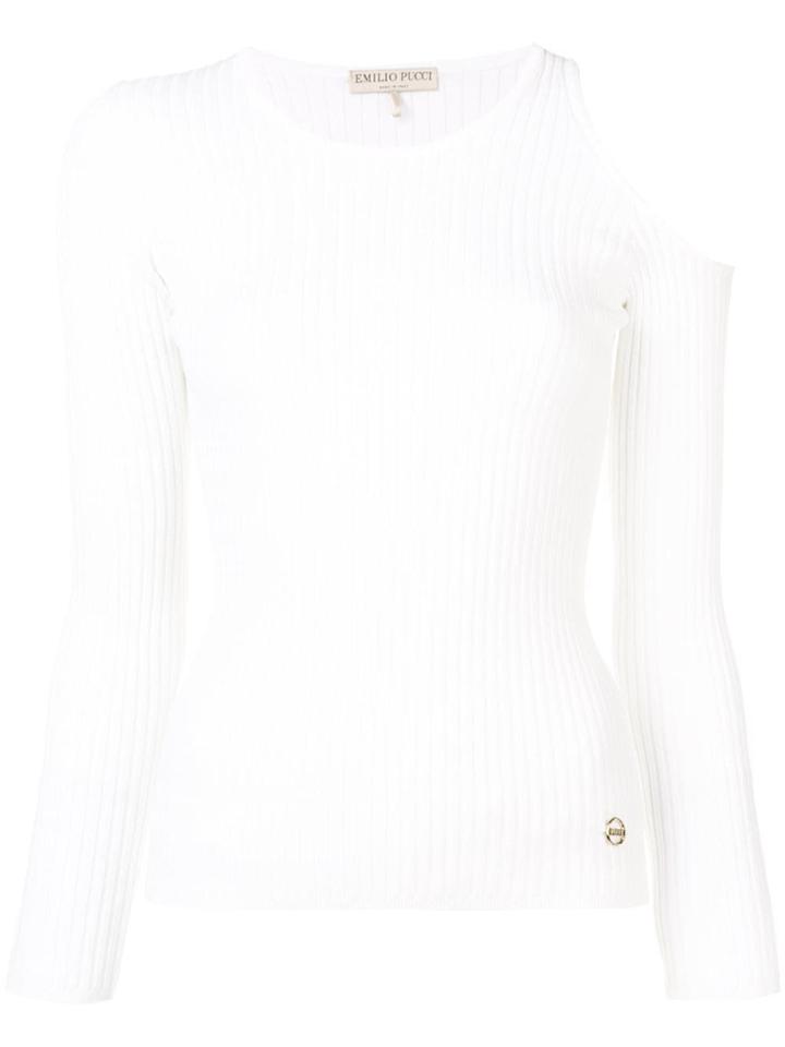 Emilio Pucci Cutout Shoulder Ribbed Knit Top - White