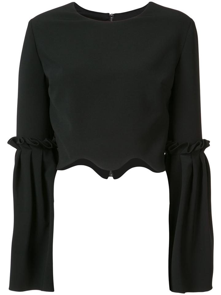 Christian Siriano - Scalloped Cropped Blouse - Women - Polyester/polyurethane/silk Crepe - 2, Women's, Black, Polyester/polyurethane/silk Crepe