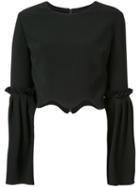 Christian Siriano - Scalloped Cropped Blouse - Women - Polyester/polyurethane/silk Crepe - 2, Women's, Black, Polyester/polyurethane/silk Crepe
