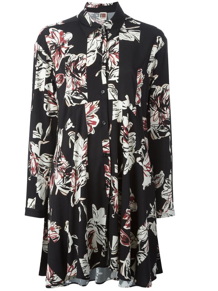I'm Isola Marras Floral Print Flared Shirt, Women's, Size: 40, Black, Polyester