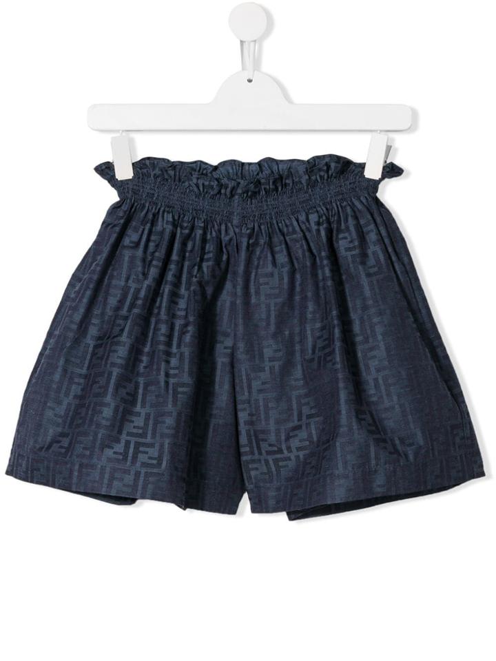Fendi Kids Monogram Jacquard Paperbag Shorts - Blue